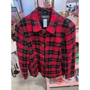 Sag Harbor Women Red Black Plaid Blazer Jacket Size 12